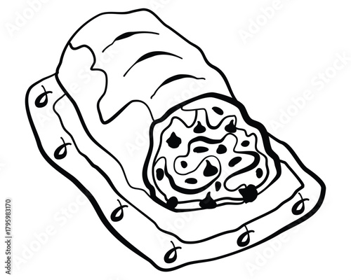 Hand drawn whimsical doodle Cannoli italian crispy dessert vector icon.