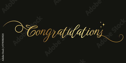 congratulations calligraphy on black background. Golden ,white,bronze hand drawn text