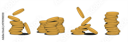 Stack of gold coins with us dollar currency sign vector illustration isolated on white background. Money heap coin pile. Business and finance concept design element. Vector 10 eps.