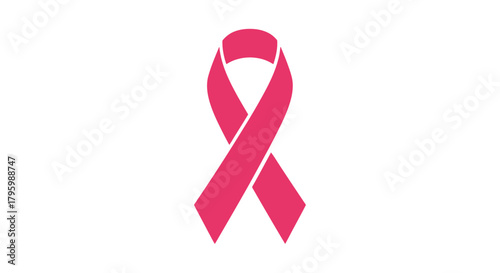 A simple pink ribbon, the international symbol for breast cancer awareness, isolated on a white background.