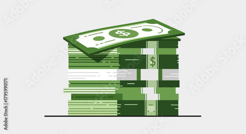 A large stack of green cash banknotes illustrated in a flat vector style, symbolizing wealth and finance.