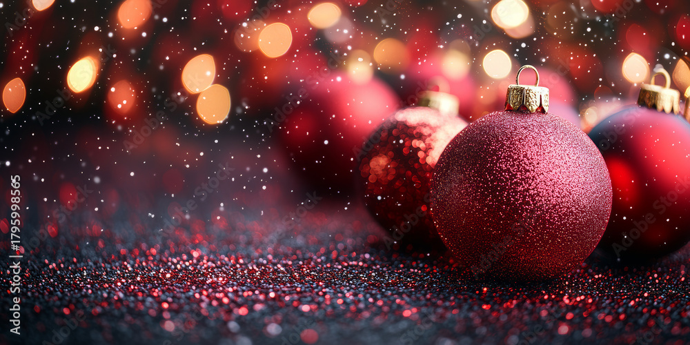 Obraz premium Bombki choinkowe glamour w czerwieni i złocie – świąteczny blask i styl