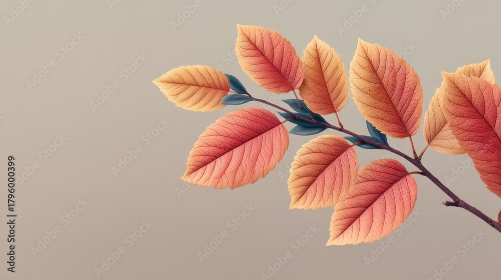 Fototapeta premium Vibrant Autumn Leaves Against a Soft Neutral Background, Showcasing Rich Colors and Detailed Textures for Nature or Seasonal Themes