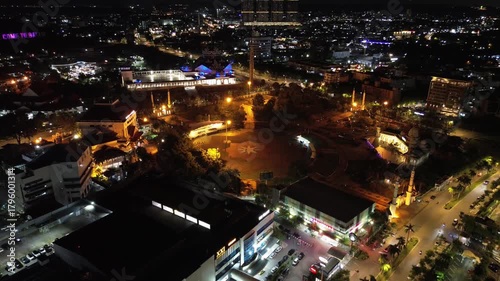 Stunning Aerial Views Over the Glittering Cityscape, Revealing the Energetic Pulse of the Night