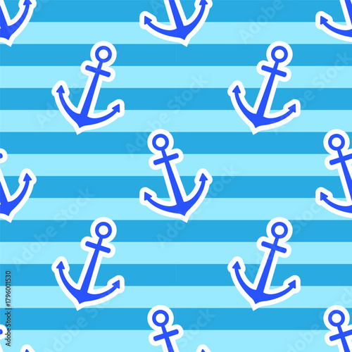 Marine striped seamless pattern with an anchor. Seamless texture for print, textile, fabric	