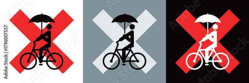 自転車の傘差し運転禁止ピクトグラムイラスト