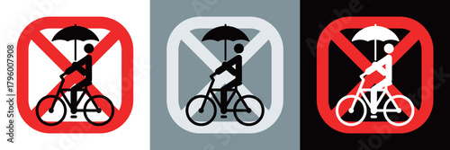 傘差し運転ストップ！自転車安全標識イラスト素材
