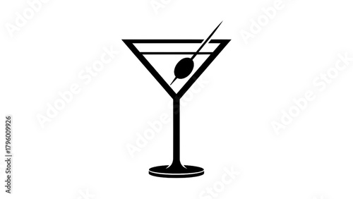 Vector illustration of martini glass with olive on a transparent background
