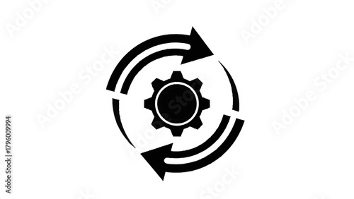 Vector illustration of gear and arrows icon representing process and workflow on a transparent background