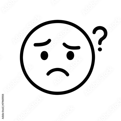 Confused Face Black and White Icon