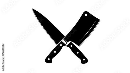Vector illustration of crossed chef knife and cleaver on a transparent background