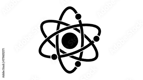 Vector illustration of stylized atomic model with orbiting electrons, on a transparent background