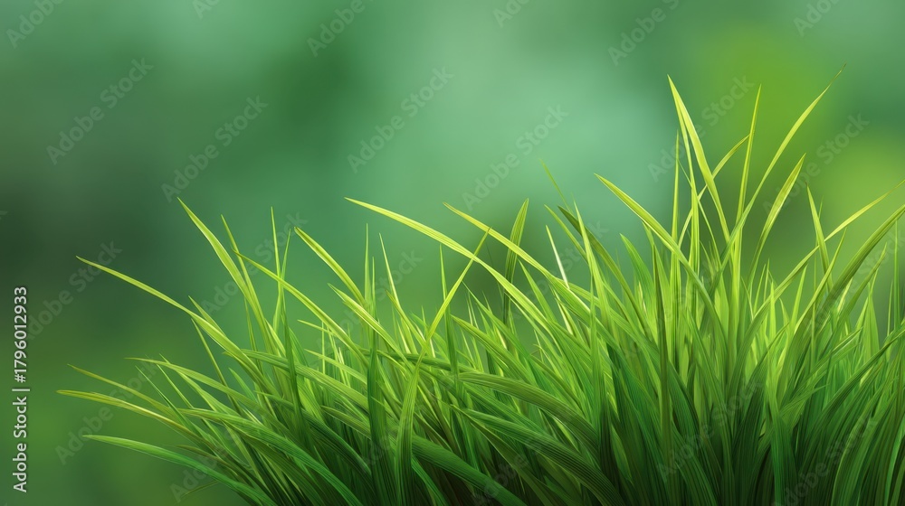 Obraz premium Lush Green Grass Blades with Soft Focus Background Creating a Tranquil and Serene Nature Scene for Freshness and Renewal Concepts