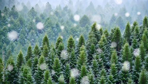 Seamless Green Winter Forest With Snowflakes