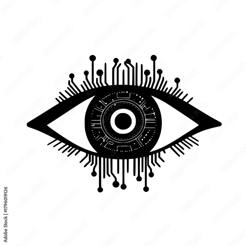 Fototapeta premium Futuristic Monochrome Eye with Circuitry Design