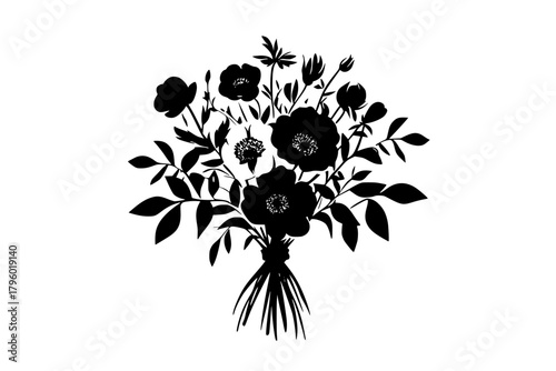 Silhouette Bouquet Flowers and Leaves