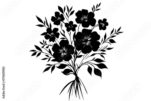 Silhouette Bouquet Flowers Monochrome Style