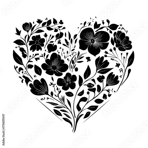 Black Silhouette Floral Heart Illustration