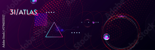 Dark retro futuristic 3I ATLAS cyberpunk elements abstraction background cosmos synthwave vaporwave retrowave glitch circle with blue and pink glows