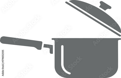 Gray Icon of an Open Cooking Pot with a Lid and Handle saucepan cookware