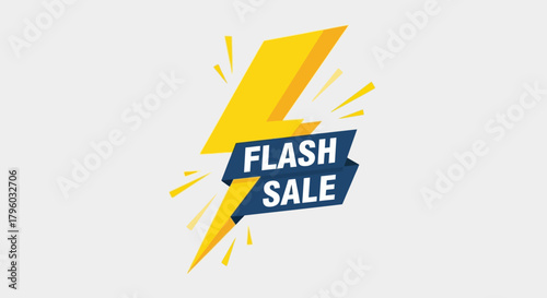 Energetic Yellow Lightning Bolt and Blue Ribbon Banner for Flash Sale
