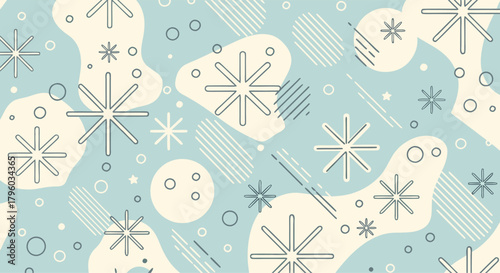 Charming Mid Century Modern pattern with stars and abstract shapes