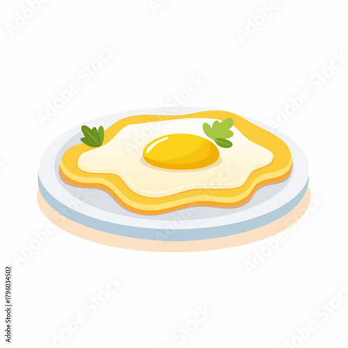 Deliciously cooked sunny-side up egg with a hint of parsley, presented on a white plate, perfect for breakfast
