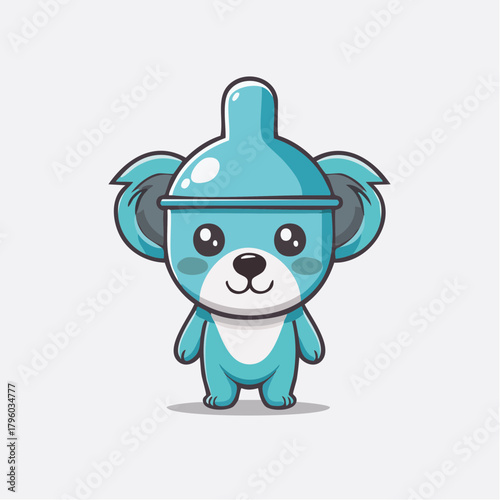 Charming cartoon character illustration featuring an adorable blue koala-like creature wearing a whimsical funnel-shaped hat, exuding playful and friendly vibes for various design projects