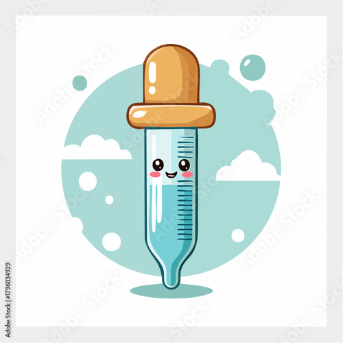 Cute cartoon dropper illustration with a friendly face, perfect for science and education