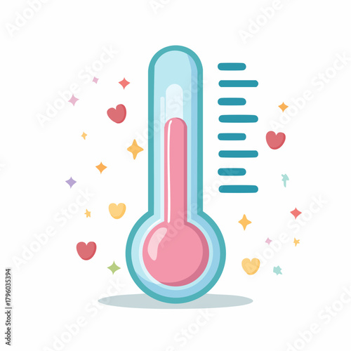 Whimsical Thermometer Icon with Hearts and Stars for Health and Weather