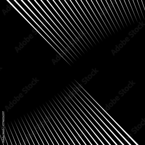 Diagonal striped illustration. Repeated white lines on black background. Surface pattern design with linear ornament. Disco lights motif. Stripes wallpaper. Digital paper for web designing. Vector art