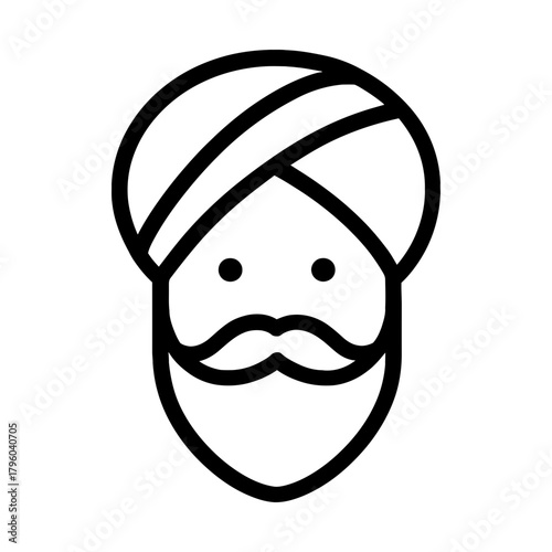 turban man line icon with mustache and beard