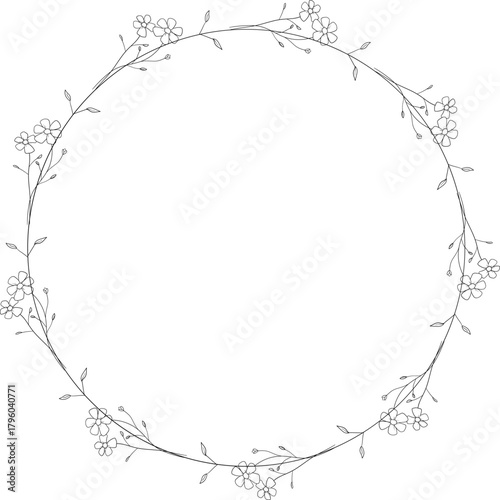 Hand Drawn Style Leaf Wreath Frame 