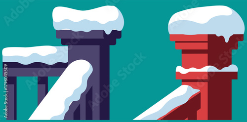 Winter snow-covered rooftops in colorful artistic design  