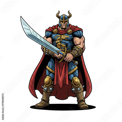 Pixel Art Warrior King with Sword and Red Cape on Transparent Background