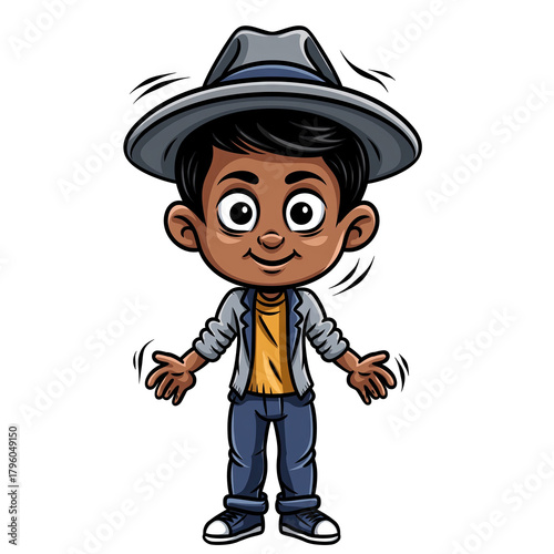 Pixelated Boy Wearing A Grey Fedora Hat And A Casual Outfit Standing Against A Transparent Background