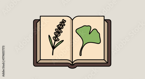 Aesthetic Botanical Journal with Hand-Drawn Illustrations of Lavender and Ginkgo Leaves for Holistic Wellness and Herbal Studies