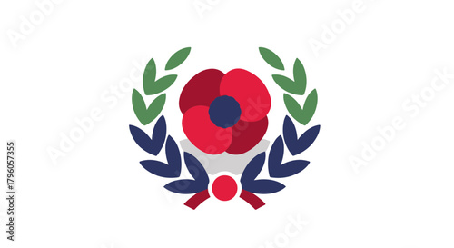 Commemorative floral design with a bright red poppy at its core, framed by a harmonious dual-colored wreath, signifying respect and memory