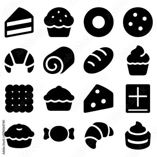 Sweet Selection: A visual feast of baked goods and treats, presented in a minimalist design, inviting the viewer to indulge in a world of deliciousness and variety.