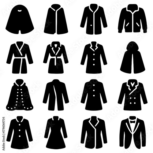 Variety of Coats: A collection of various coat styles, showcasing diverse designs and silhouettes for a range of climates and fashion preferences. 