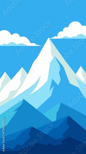Illustration of mountains and clouds in shades of blue