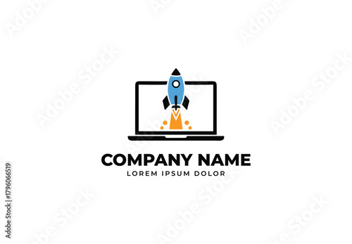 Rocket with a laptop Logo design for your company branding