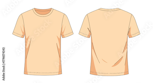 Minimalist beige t-shirt design showcasing front and back views with clean lines and simple style on dark background for apparel innovation