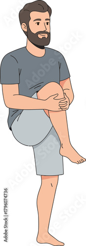 Minimalist Illustration of a Man Performing a Standing Balance Pose with a Calm Expression against a Transparent Background