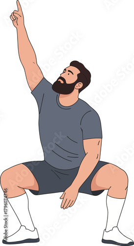 Minimalist Illustration of a Man Performing a Yoga Pose with Extended Arm on Black Background