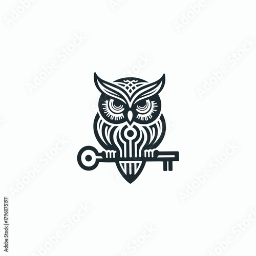 Owl key logo style icon design template vector illustration 