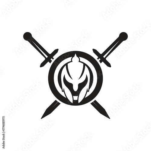 Spartan helmet with saber and shield vector design template
