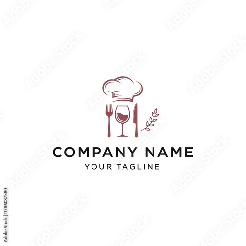 Chefs Hat with Wine Glass and Cutlery Logo Design.