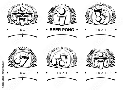 Beer pong collection labels and elements set. Collection icon beer pong . Vector