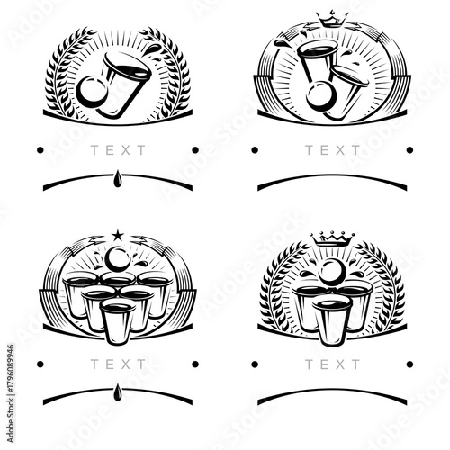 Beer pong collection labels and elements set. Collection icon beer pong . Vector